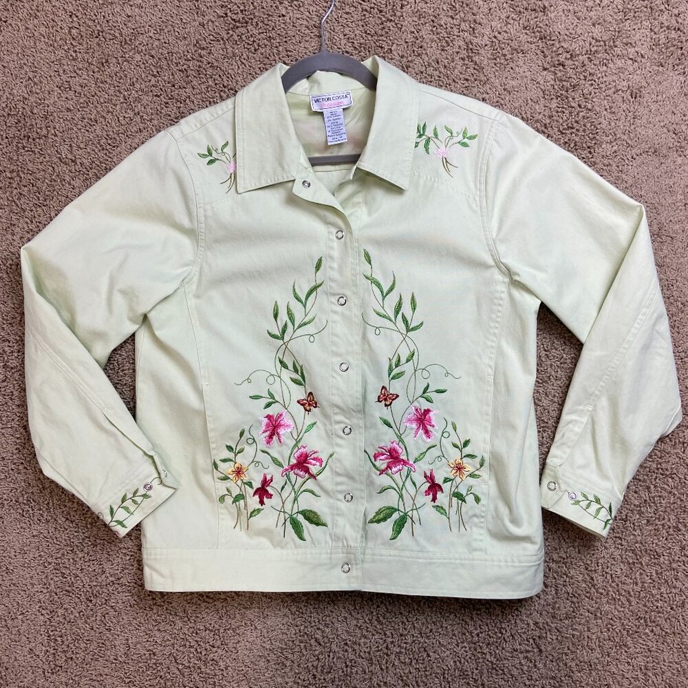 Mint Green Victor Costa Embroidered Cotton Jacket